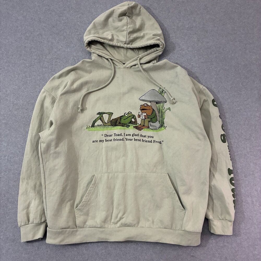 Frog and Toad Hoodie Mens 2XL Green Best Friend Graphic Pullover Book Lover